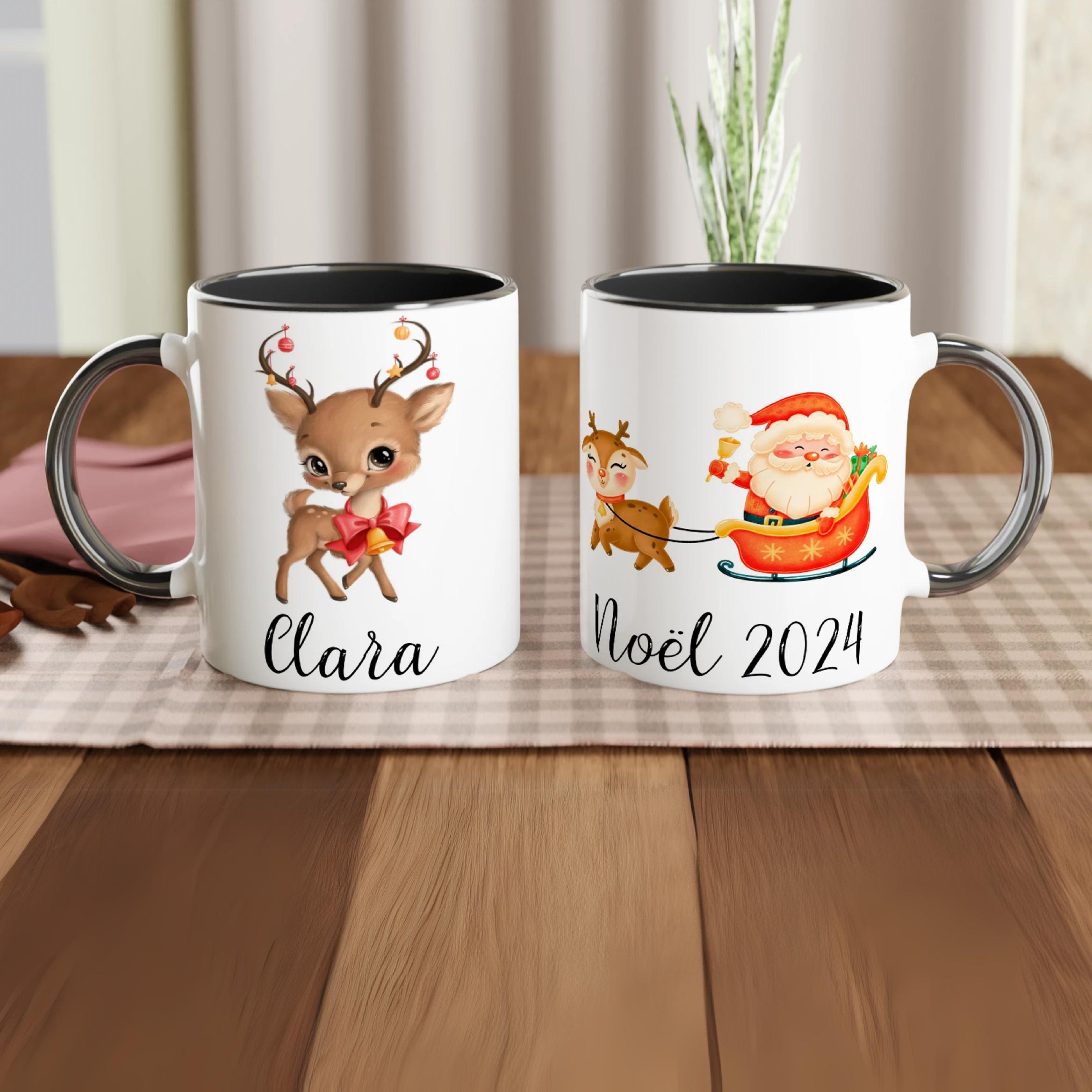 Mug de Noël Personnalisé avec Renne et Père Noël – Cadeau Unique pour Noël 2024