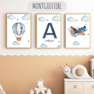 Affiches Personnalisées Montgolfière & Avion – Déco Chambre Enfant