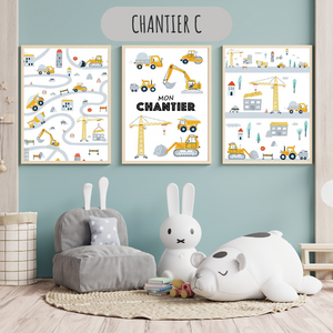 Déco chambre garçon chantier personnalisée - Thème construction 🚧