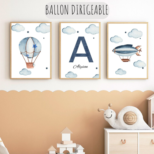 Affiches Personnalisées Montgolfière & Avion – Déco Chambre Enfant