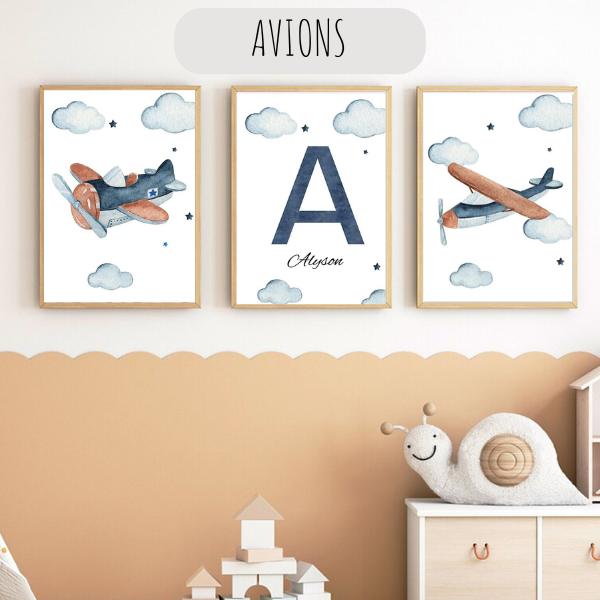 Affiches Personnalisées Montgolfière & Avion – Déco Chambre Enfant