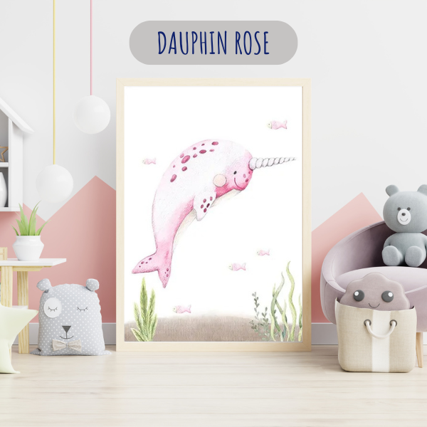 Déco chambre bébé fille tendre - Affiches animaux marins roses