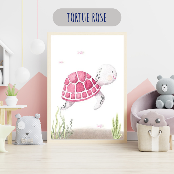 Déco chambre bébé fille tendre - Affiches animaux marins roses