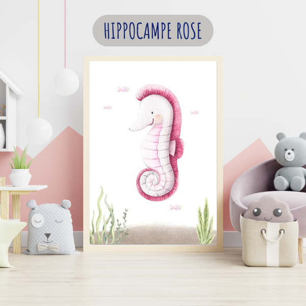 Déco chambre bébé fille tendre - Affiches animaux marins roses