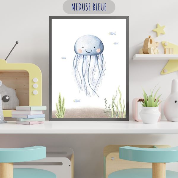 Chambre Bébé Garçon - Affiches Thème Océan Bleu Pastel