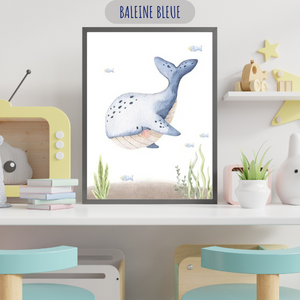 Chambre Bébé Garçon - Affiches Thème Océan Bleu Pastel