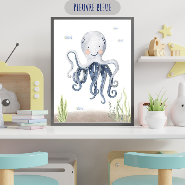 Chambre Bébé Garçon - Affiches Thème Océan Bleu Pastel