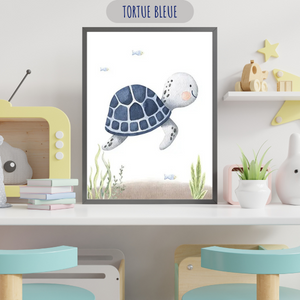 Chambre Bébé Garçon - Affiches Thème Océan Bleu Pastel