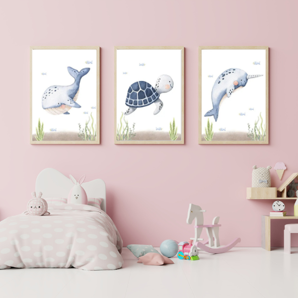 Chambre Bébé Garçon - Affiches Thème Océan Bleu Pastel