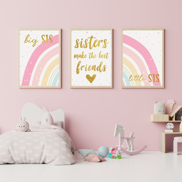 Affiches Chambre Enfant - Lot de 3 Affiches Sisters Arc-en-Ciel 🌈