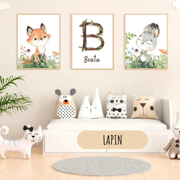 Affiches personnalisées animaux de la forêt – Décoration chambre bébé