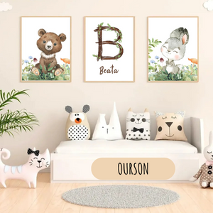 Affiches personnalisées animaux de la forêt – Décoration chambre bébé