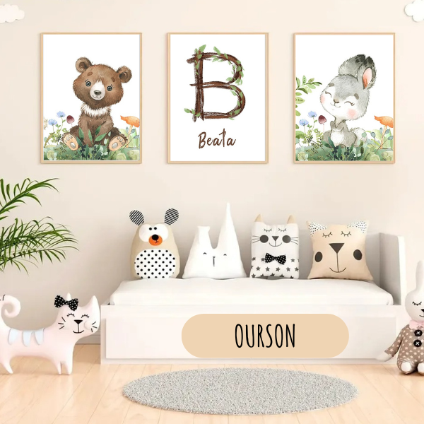 Affiches personnalisées animaux de la forêt – Décoration chambre bébé