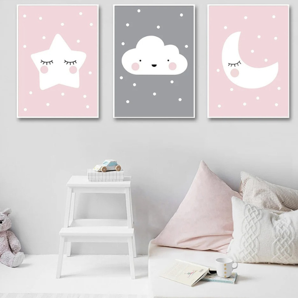 Affiches Décoratives pour Chambre Bébé - Affiches Déco Roses et Grises