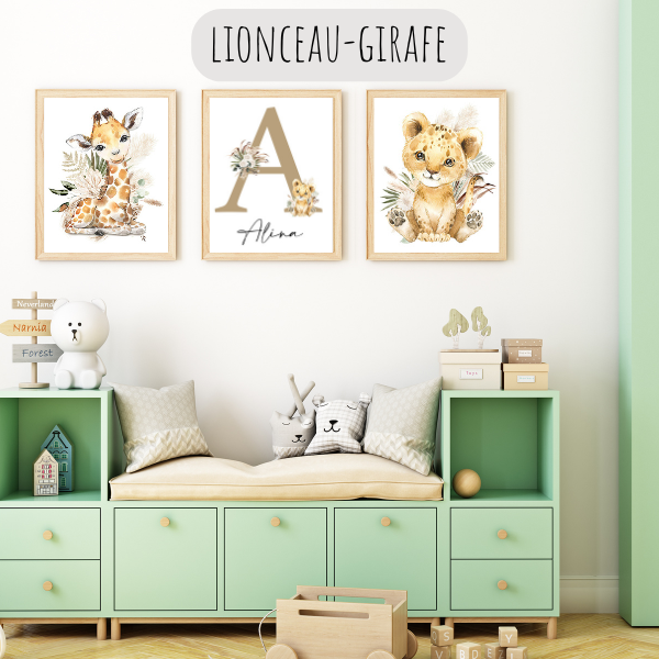 Affiches Animaux Bohème Chic Personnalisées pour Chambre d’Enfant