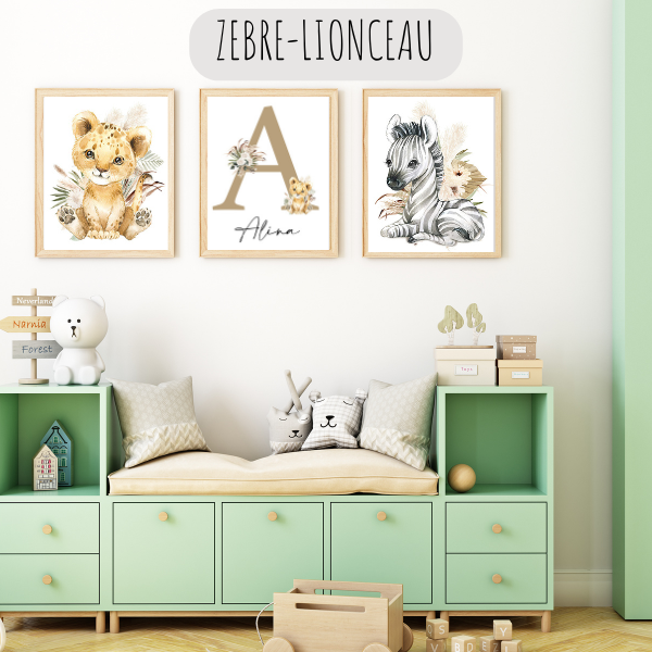 Affiches Animaux Bohème Chic Personnalisées pour Chambre d’Enfant