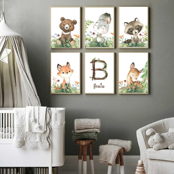 Affiches personnalisées animaux de la forêt – Décoration chambre bébé