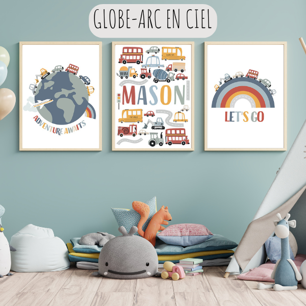 Affiches voitures et globe personnalisées – Déco chambre enfant