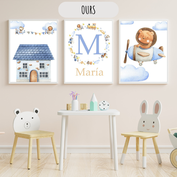 Affiches garçon 🧸✈️ – Animaux & avions pour déco chambre