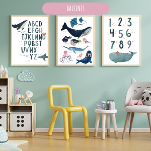 Affiches éducatives océan – Alphabet et animaux marins en anglais