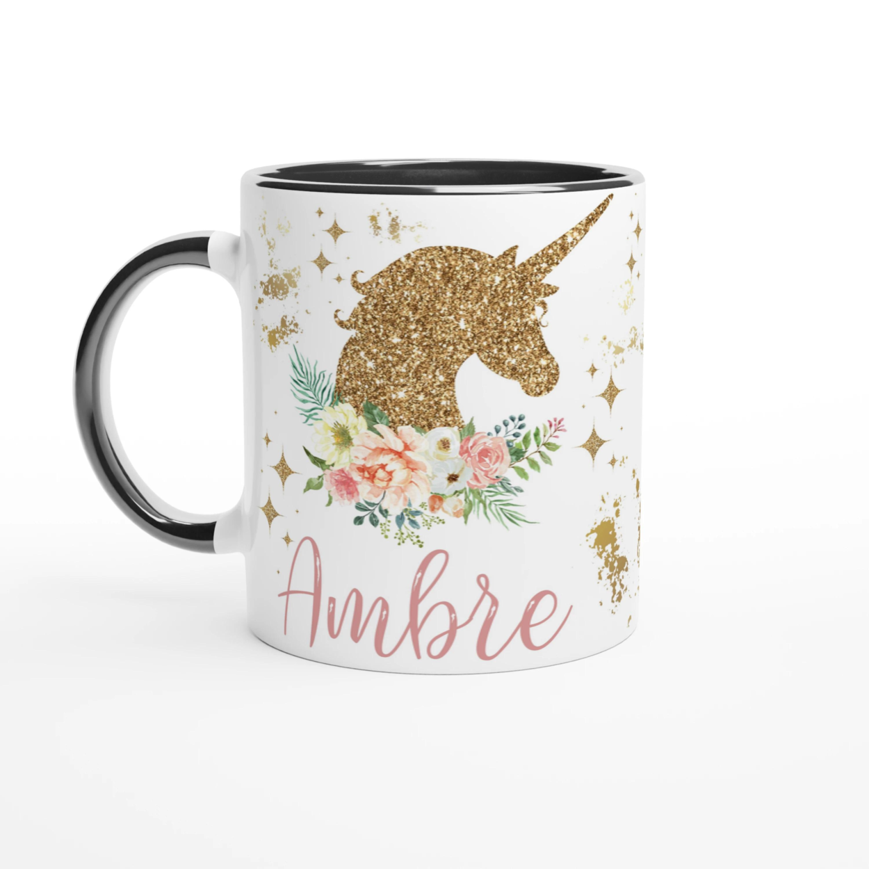 Mug Licorne Dorée avec Prénom – Cadeau Féérique Personnalisé