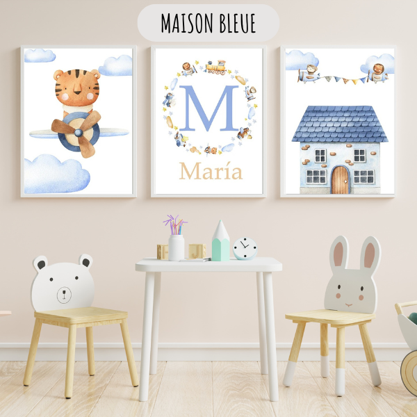 Affiches garçon 🧸✈️ – Animaux & avions pour déco chambre