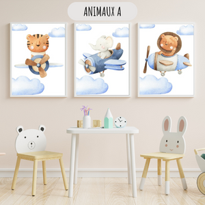 Affiches garçon 🧸✈️ – Animaux & avions pour déco chambre