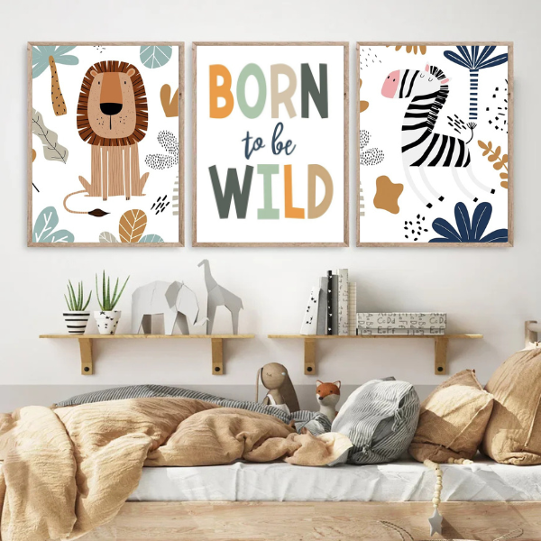 Affiches Chambre Bébé Animaux de la Savane - Poster Décoratif