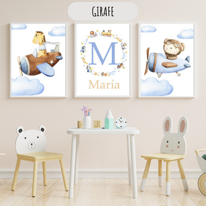 Affiches garçon 🧸✈️ – Animaux & avions pour déco chambre