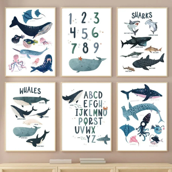 Affiches éducatives océan – Alphabet et animaux marins en anglais