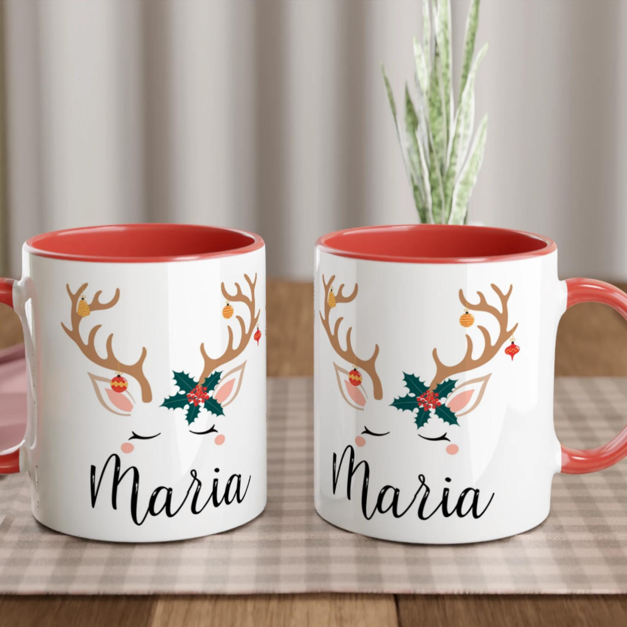 Mug Renne de Noël Personnalisé avec Prénom – Cadeau Unique pour les Fêtes