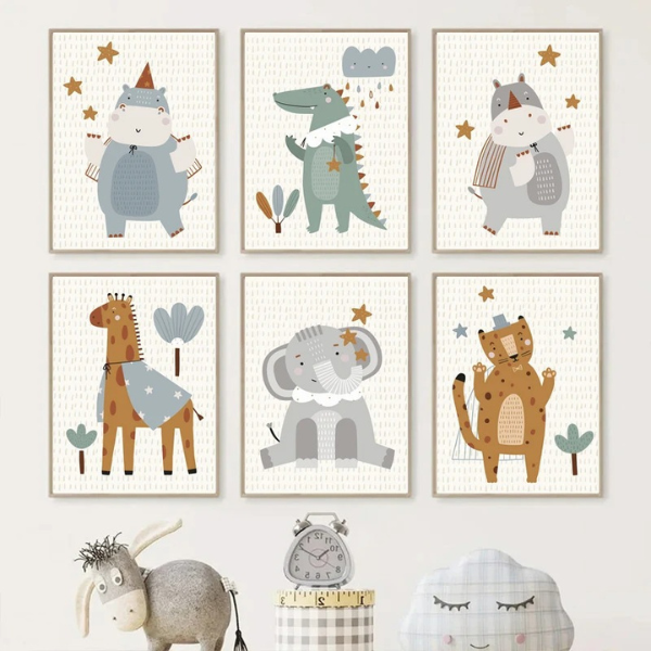 Déco murale pour chambre enfant - Lot de 2 affiches thème animaux