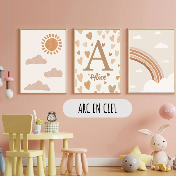 Affiches bohèmes personnalisées – Déco chambre bébé arc-en-ciel 🌞🌈