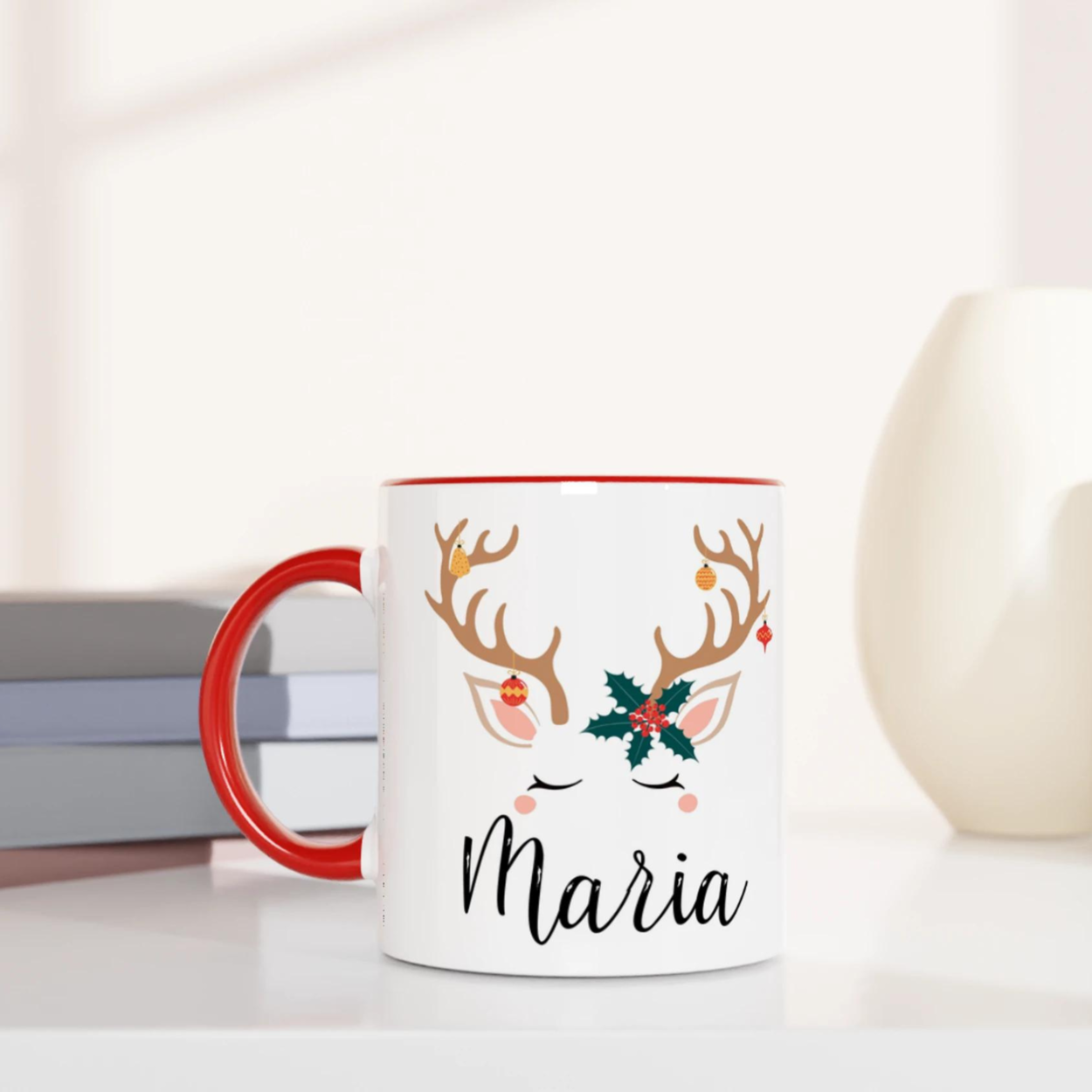 Mug Renne de Noël Personnalisé avec Prénom – Cadeau Unique pour les Fêtes