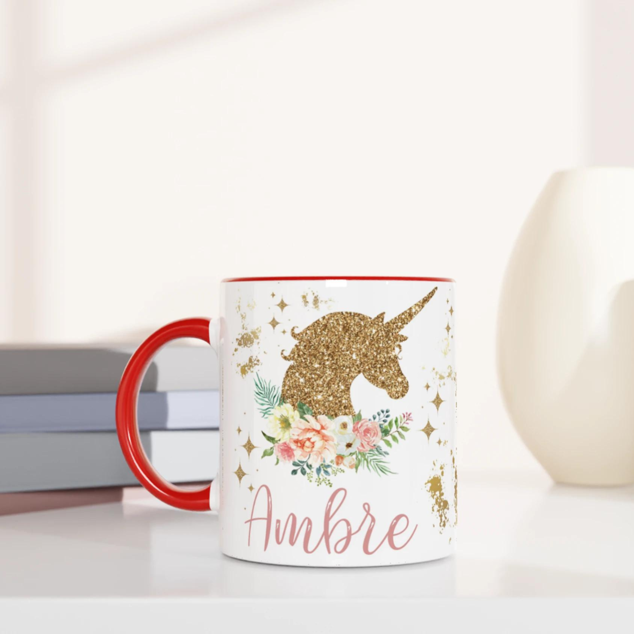 Mug Licorne Dorée avec Prénom – Cadeau Féérique Personnalisé