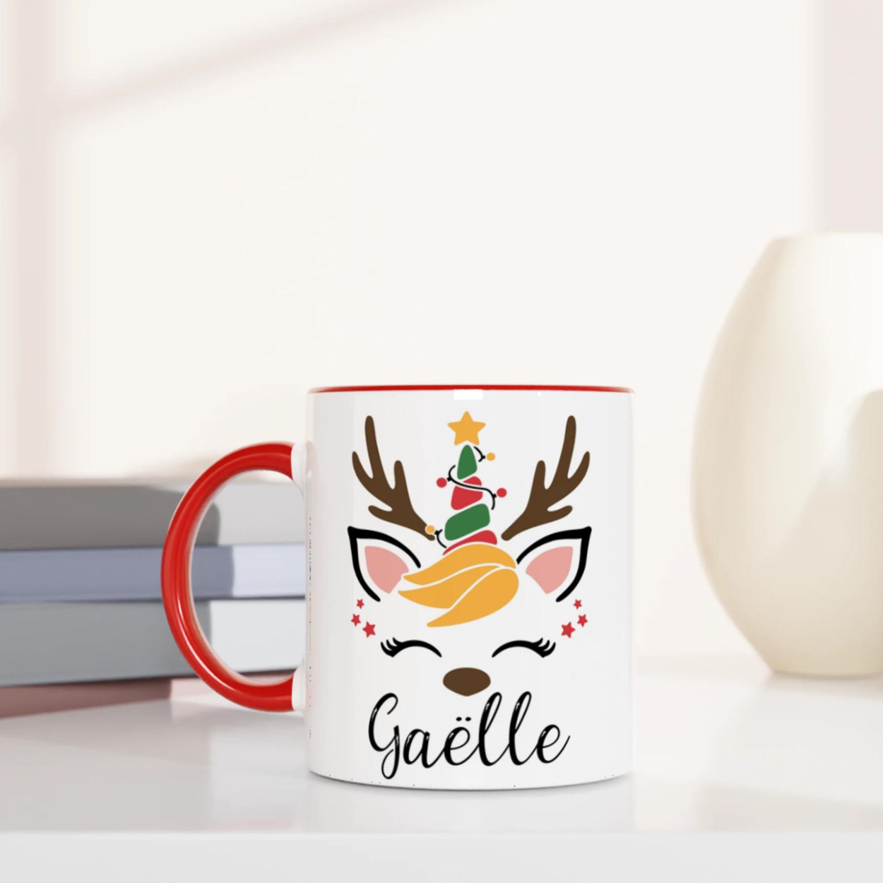 Mug Personnalisé Rennes de Noël avec Prénom – Cadeau Festif Unique