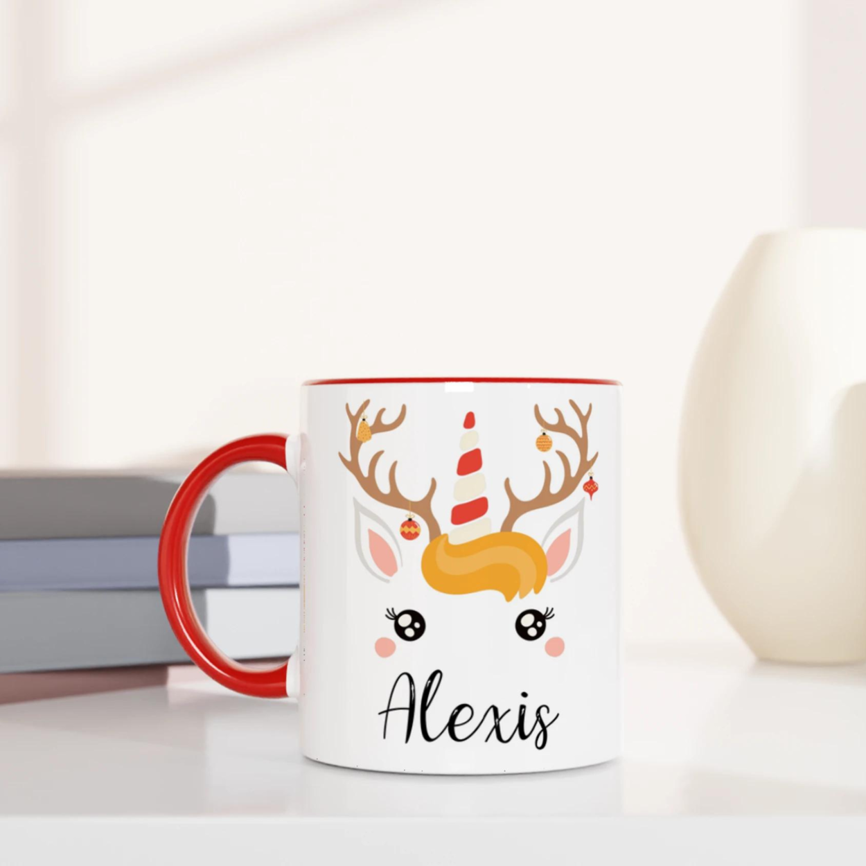 Mug Noël Licorne Renne Personnalisé pour Enfant avec Prénom