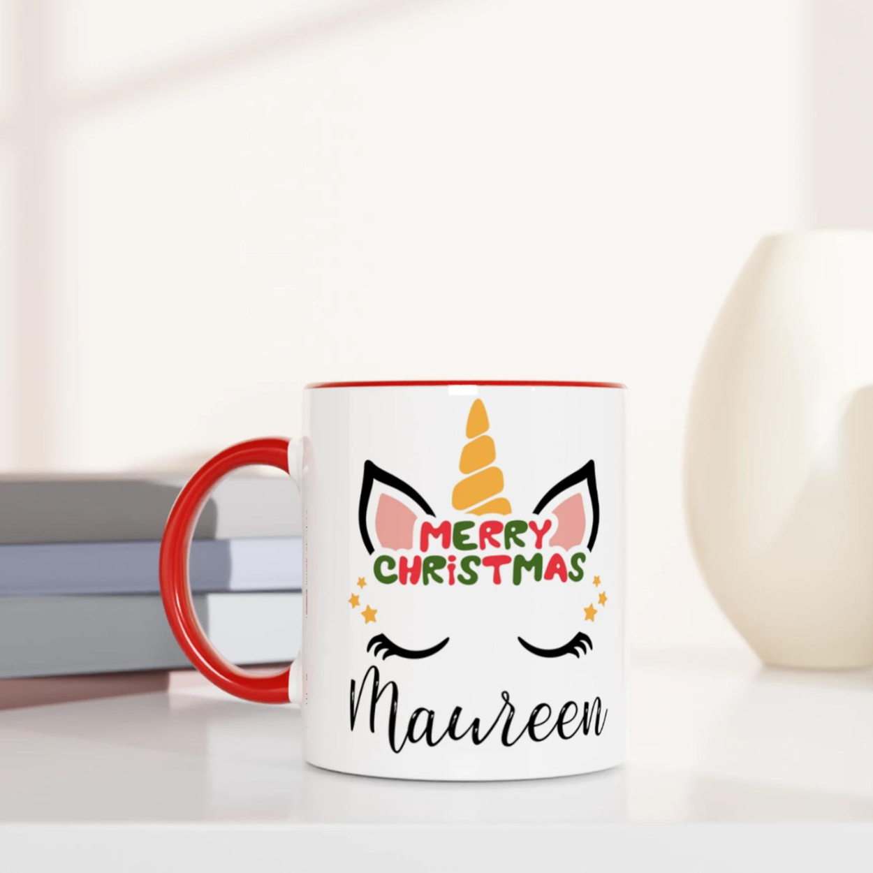 Mug Licorne Noël Personnalisé avec Prénom - Cadeau Magique pour Fêtes