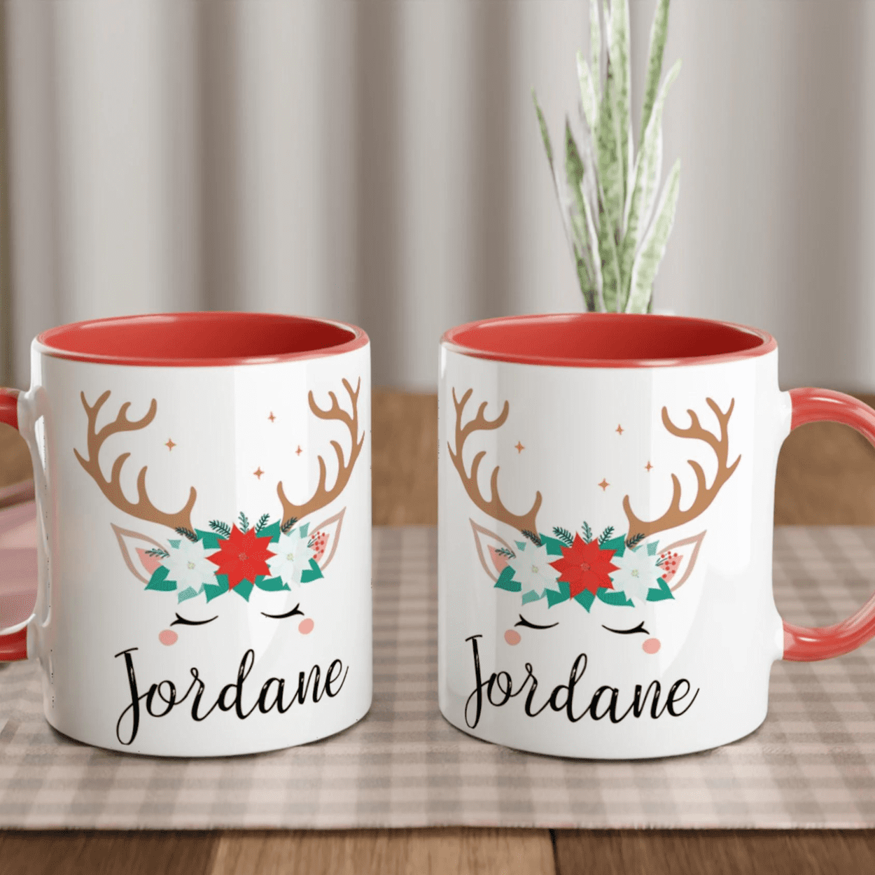 Mug Renne Noël Enfant Personnalisé avec Prénom et Couronne Festive