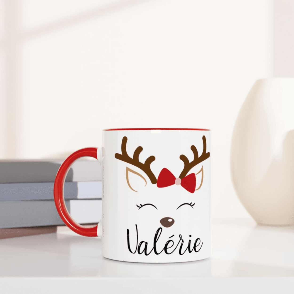 Mug Noël Renne Personnalisé avec Prénom – Idée Cadeau Originale