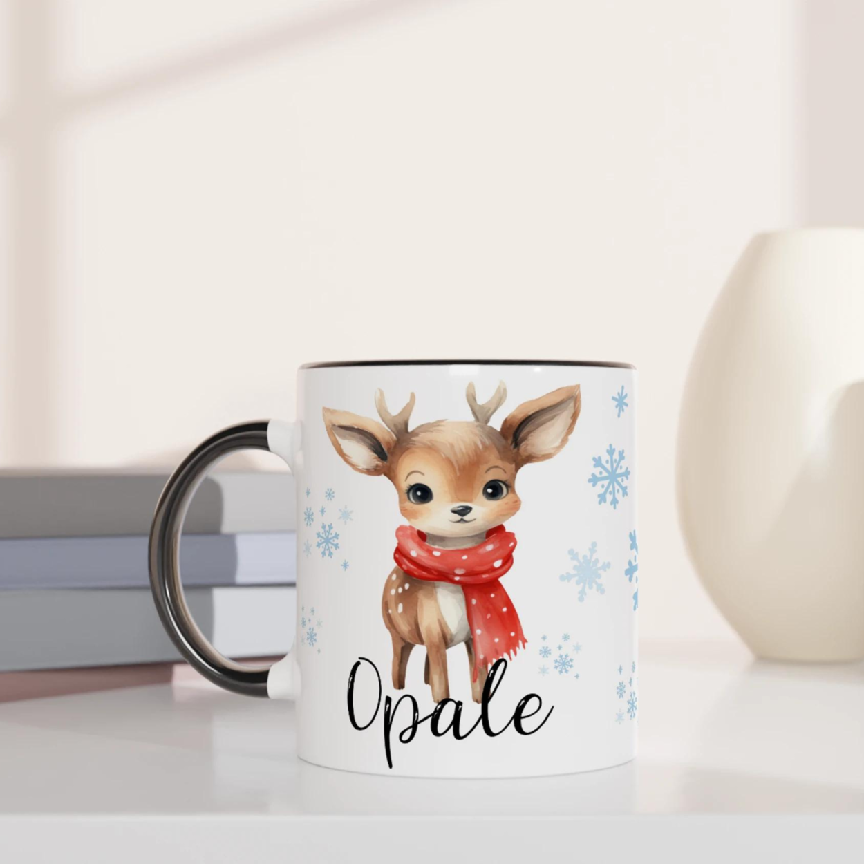 Mug Renne de Noël Personnalisé avec Prénom – Design Adorable pour les Fêtes