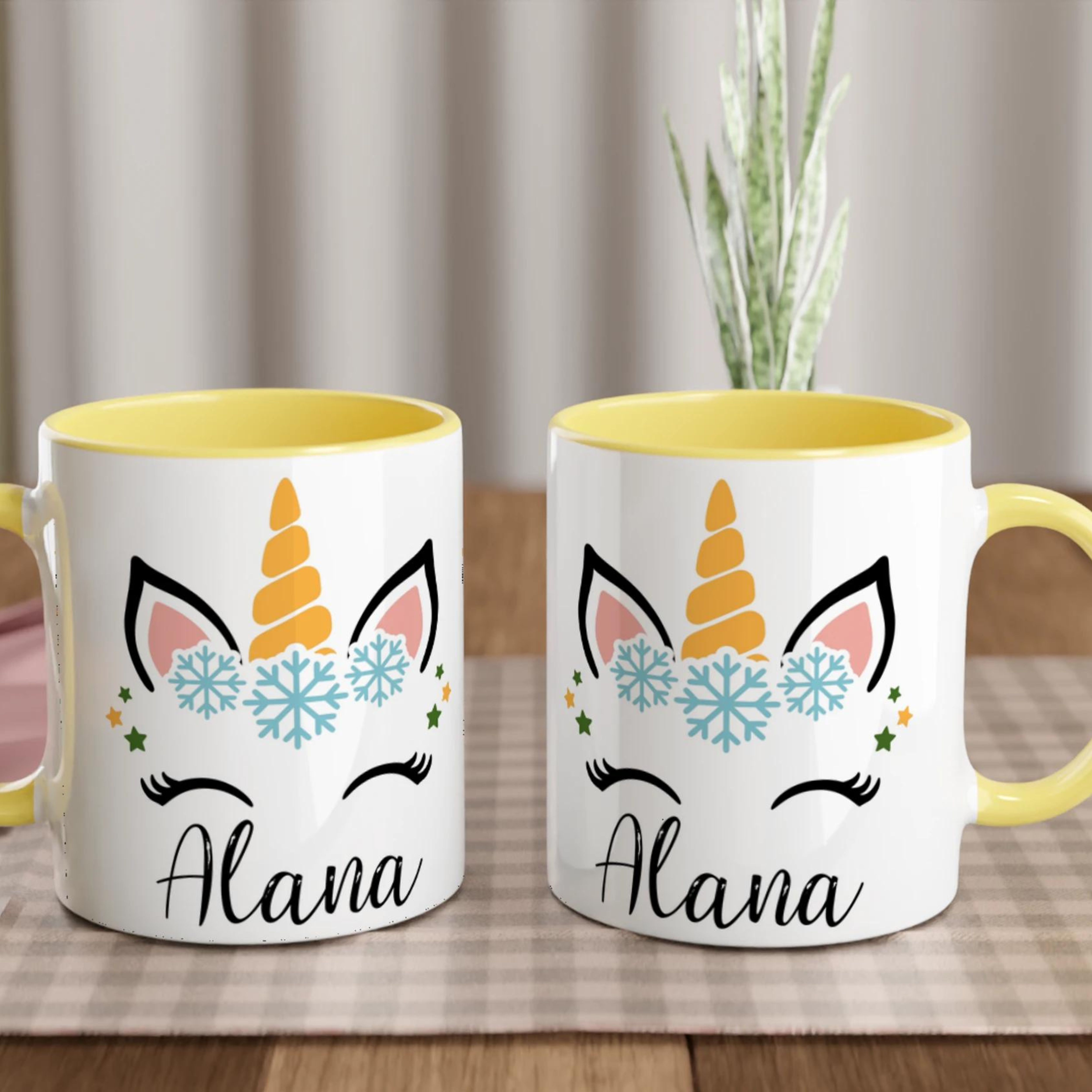 Mug Licorne de Noël Personnalisé avec Prénom – Flocons Magiques