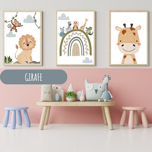 Affiches Décoratives Chambre Bébé et Enfant - Animaux Arc en Ciel