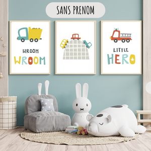 Affiches véhicules personnalisées – Déco chambre bébé garçon