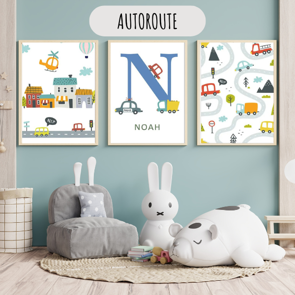 Affiches véhicules personnalisées – Déco chambre bébé garçon