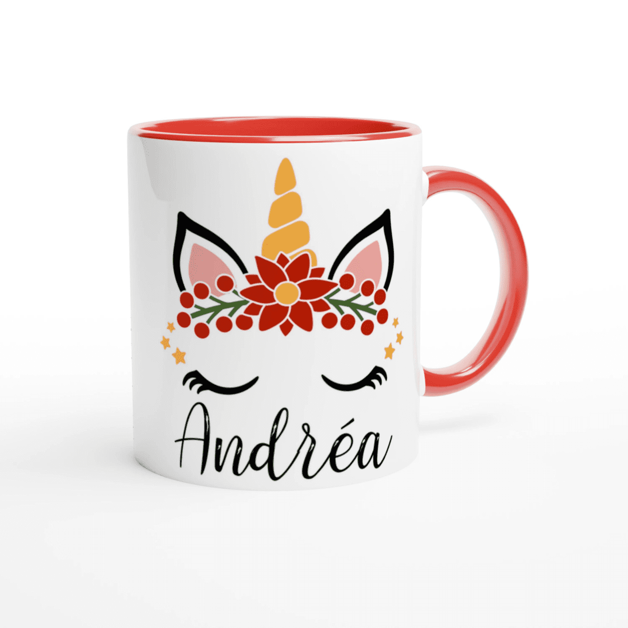 Mug licorne floral de Noël personnalisé avec prénom