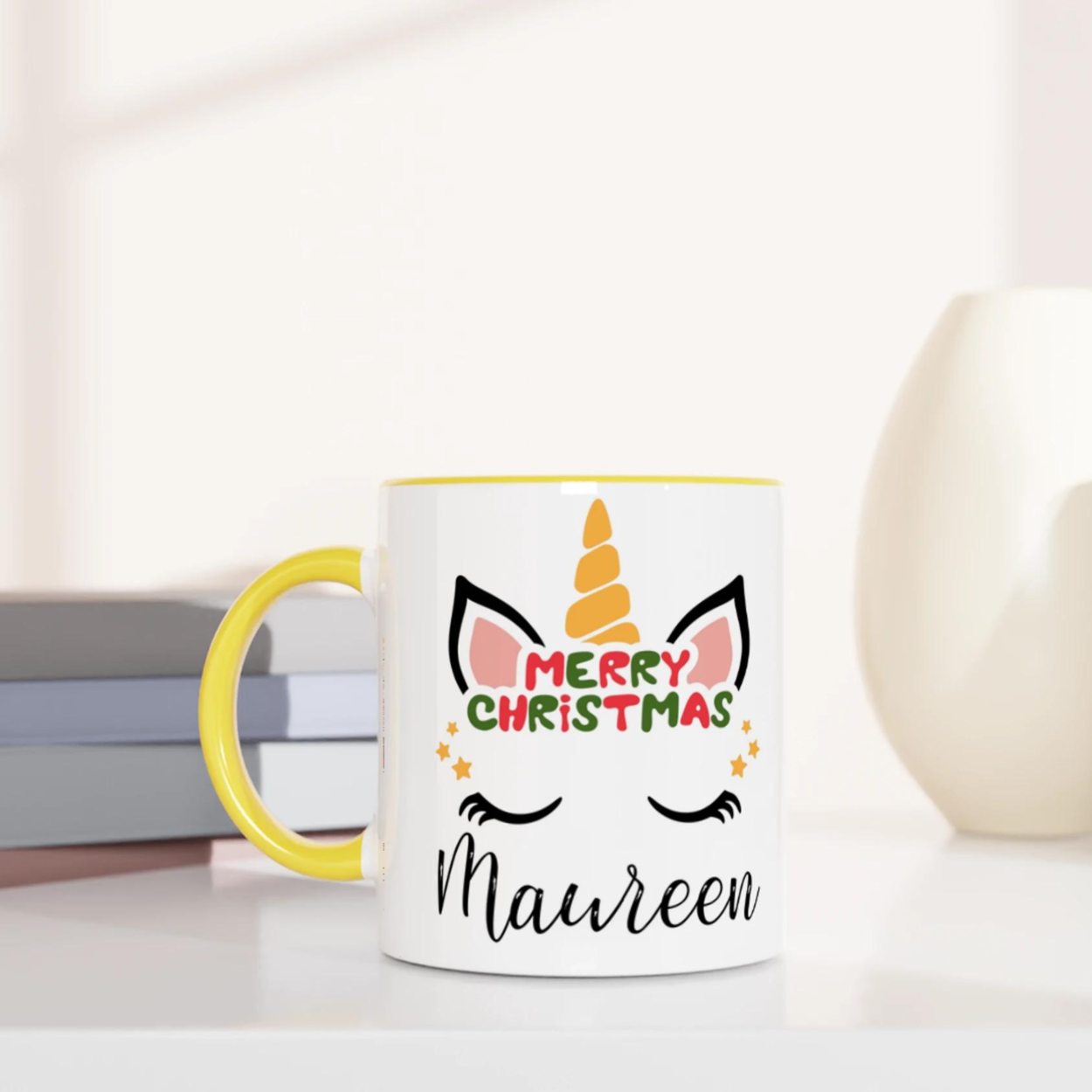 Mug Licorne Noël Personnalisé avec Prénom - Cadeau Magique pour Fêtes