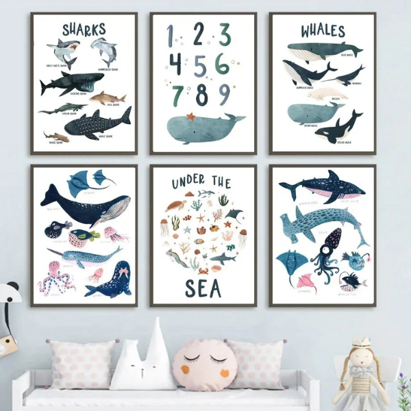 Affiches éducatives océan – Alphabet et animaux marins en anglais