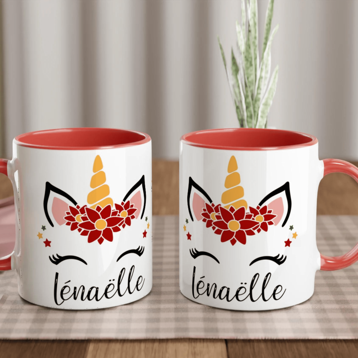 Mug Licorne de Noël Personnalisé avec Prénom – Cadeau Magique et Festif