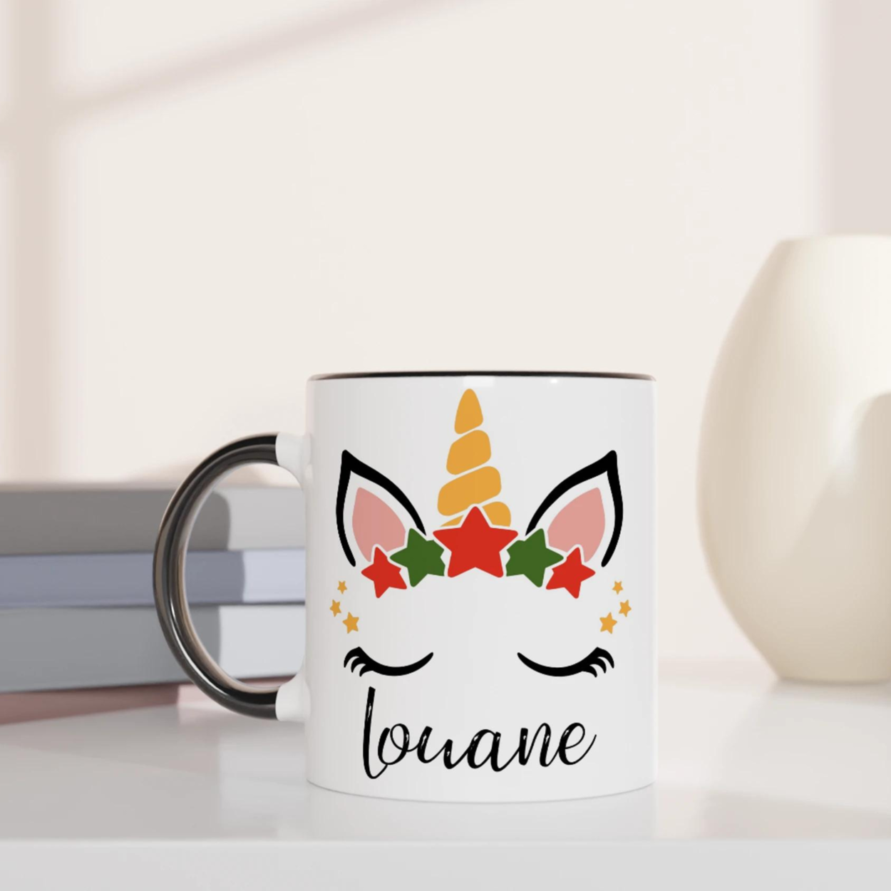 Mug licorne de Noël personnalisé - Cadeau magique avec prénom